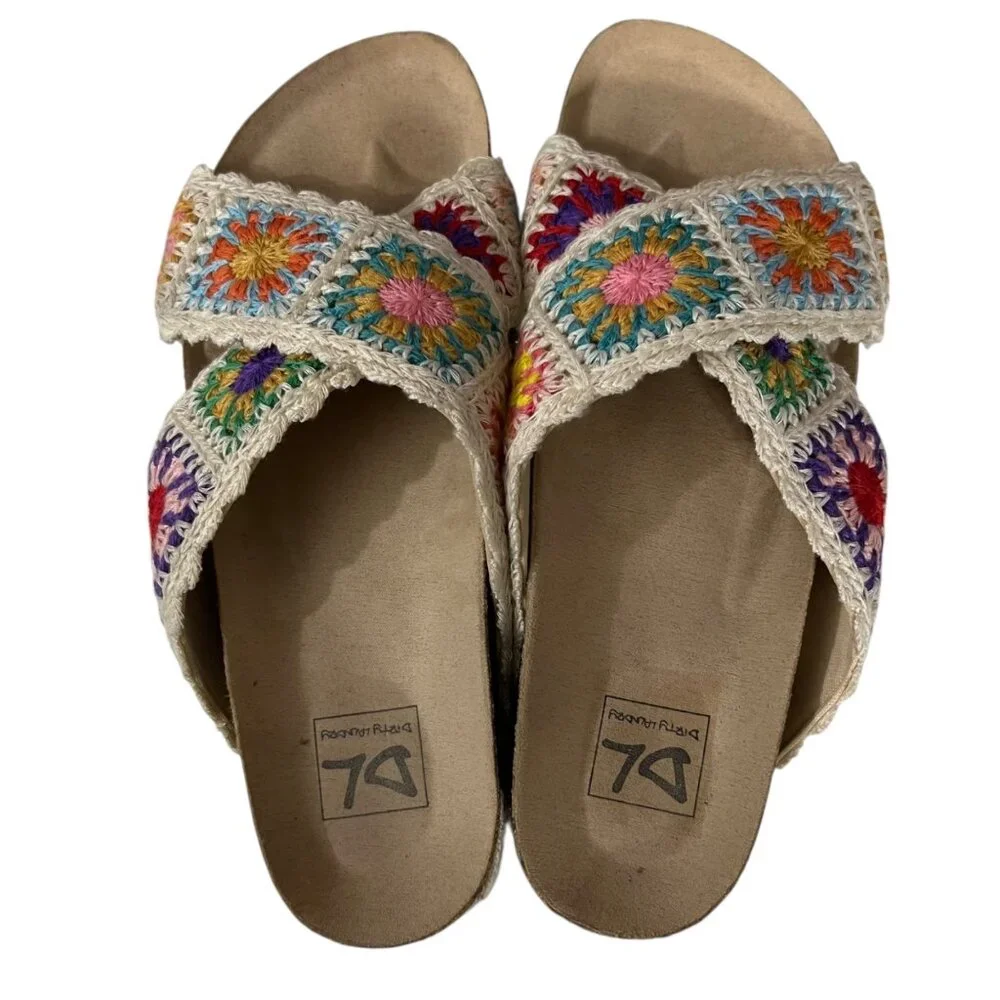 Dirty Laundry Crochet Granny Square Platform‎ Slide Sandals Size 7.5
